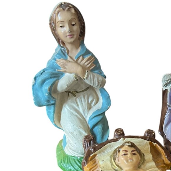 Vtg Italian Plaster Nativity Set Mary Joseph Baby Jesus 1950s Italy Stamp Creche - Picture 9 of 10